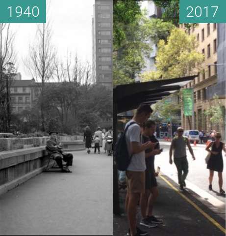 Vorher-Nachher-Bild von Carrington Street Bus Stop zwischen 1940 und 2017