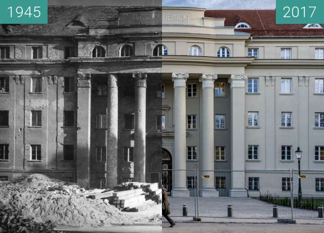 Before-and-after picture of Aleja Niepodległości, Dom Studencki Hanka between 1945 and 2017