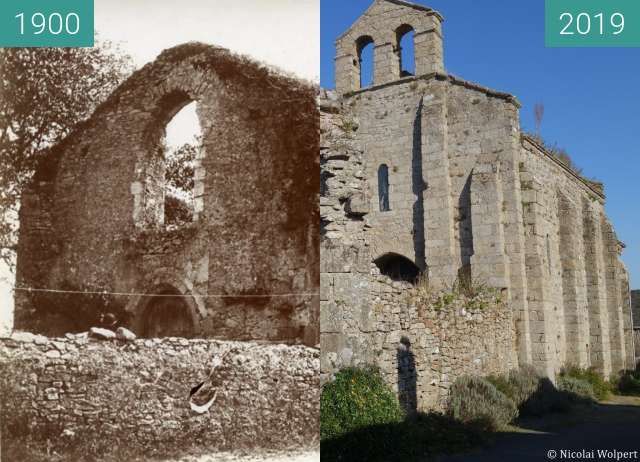 Before-and-after picture of Templar chapel in Clisson between 1900 and 2019-Sep-16