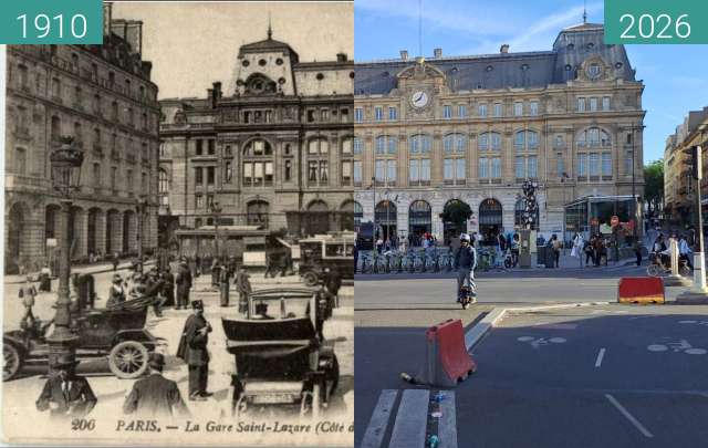 Vorher-Nachher-Bild von gare St Lazare - Paris zwischen 1910 und 01.06.2026