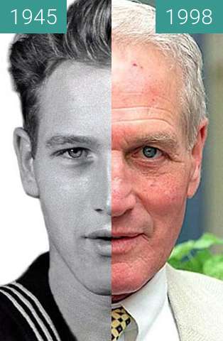 Before-and-after picture of Paul Newman between 1945 and 1998