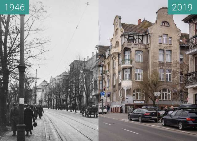 Before-and-after picture of Ulica Roosevelta between 1946 and 2019-Mar-07