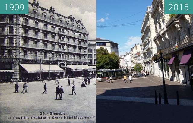 Before-and-after picture of Grenoble | Rue Félix Poulat (1909) between 1909 and 2015