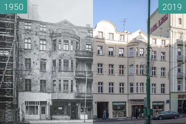 Before-and-after picture of Ulica Św. Marcin between 1950 and 2019