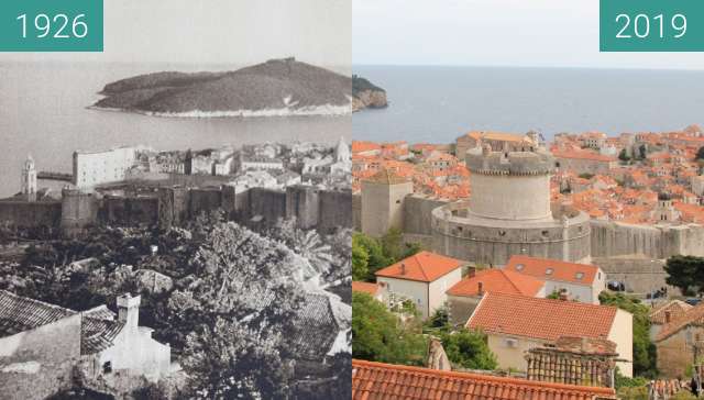Image avant-après de Dubrovnik and the island of Lokrum 1926 vs. 2019 entre 1926 et 28/04/2019