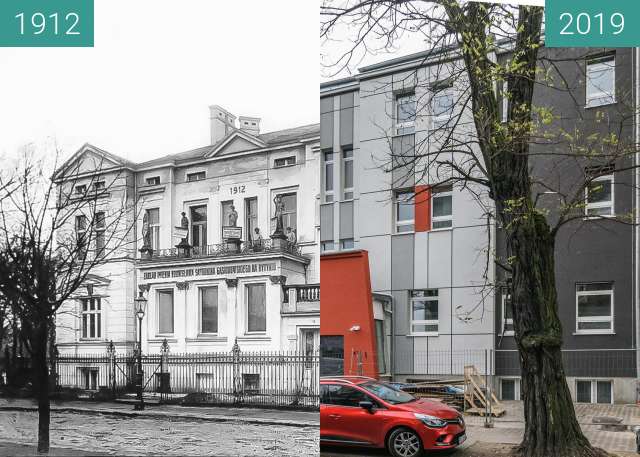 Before-and-after picture of Ulica Gąsiorowskich between 1912 and 2019