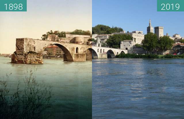 Vorher-Nachher-Bild von Pont Saint-Bénezet zwischen 1898 und 12.08.2019