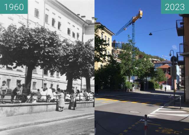 Before-and-after picture of Scuole elementari di Molino Nuovo - Lugano between 1960 and 2023
