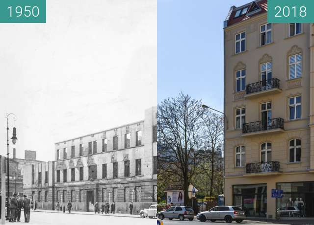 Before-and-after picture of Ulica Ratajczaka between 1950 and 2018