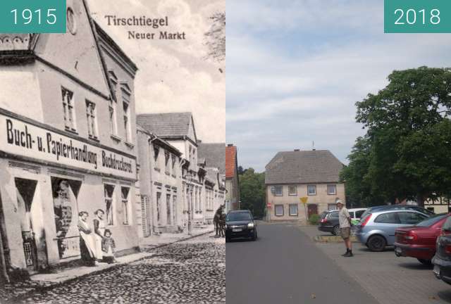 Before-and-after picture of Plac Zjednoczenia Narodowego, Trzciel between 1915 and 2018-Jun-09