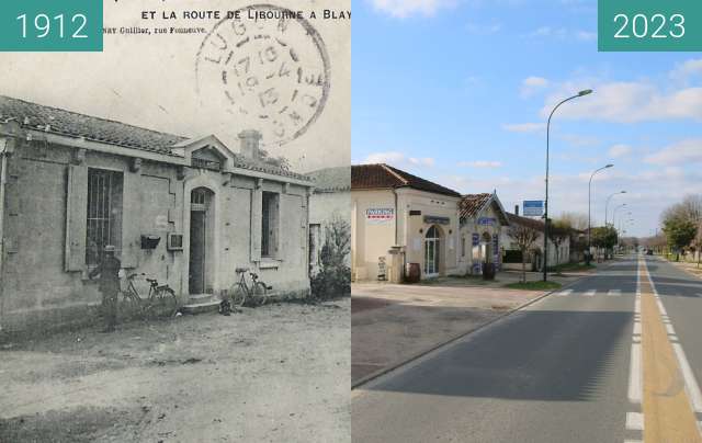 Before-and-after picture of Ancien bureau de Poste de Lugon, avant 1913 between 1912 and 2023-Jan-29