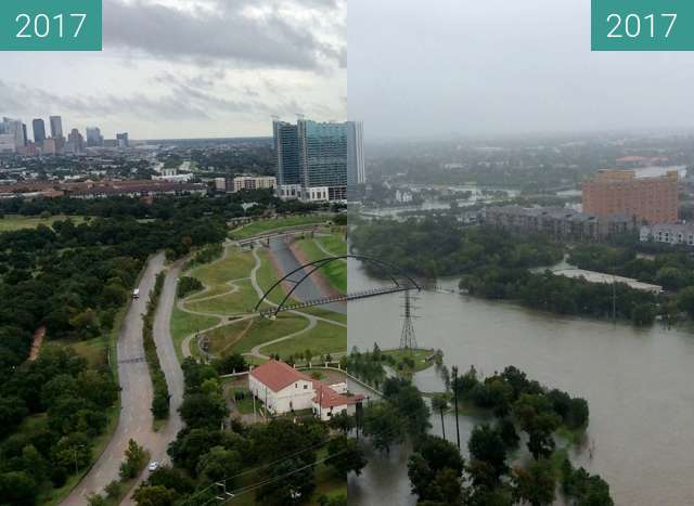 Before-and-after picture of Hochwasser in Houston durch Orkan Harvey between 2017-Aug-25 and 2017-Aug-26