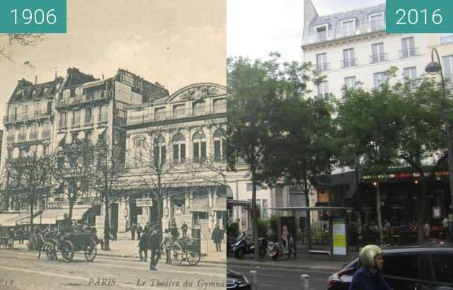 Before-and-after picture of Théâtre du Gymnase Marie Bell between 1906 and 2016-Sep-22