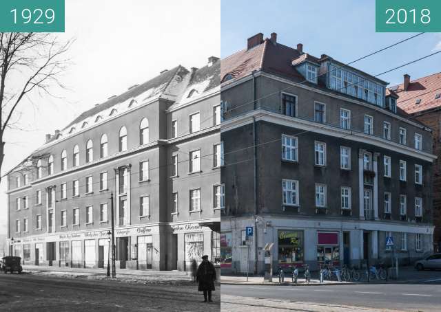 Before-and-after picture of Ulica Głogowska between 1929 and 2018