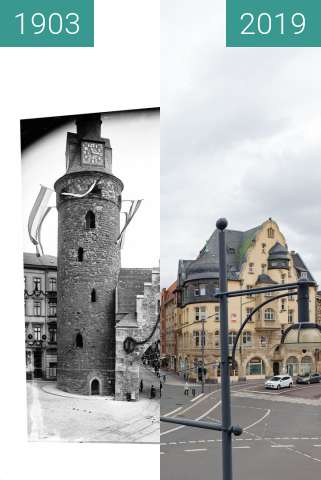 Before-and-after picture of Leipziger Turm mit Galgtor between 1903-Sep-06 and 2019-Mar-19