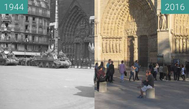 Image avant-après de Notre-Dame (Liberation of Paris) entre 26/08/1944 et 29/09/2016