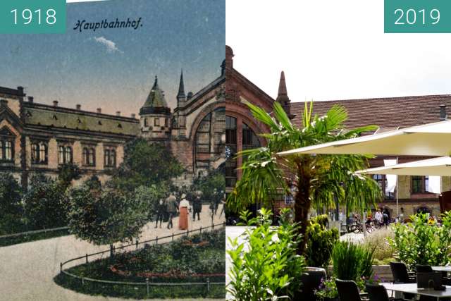 Vorher-Nachher-Bild von Osnabrücker Hauptbahnhof zwischen 1918 und 2019