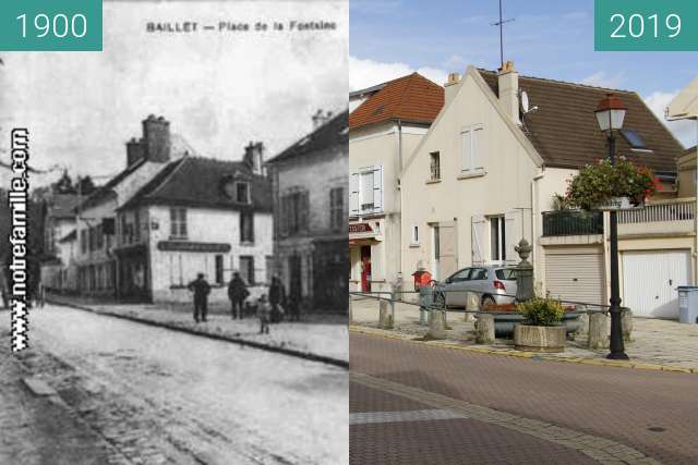 Before-and-after picture of Boulangerie Baillet-En-France between 1900 and 2019