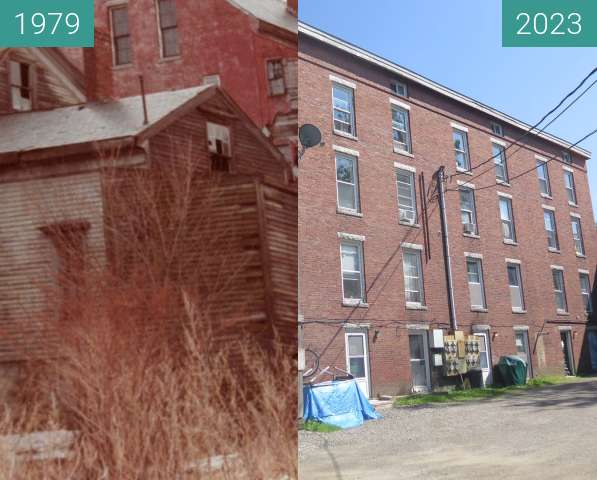 Vorher-Nachher-Bild von The McClintock Apartments Belfast, Maine zwischen 1979 und 2023