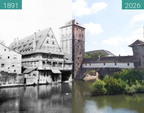 Before-and-after picture of Henkersteg between 1891 and 07/2026