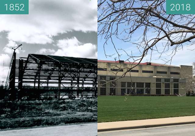 Before-and-after picture of Exterior Allen Field House between 1852 and 04/2018