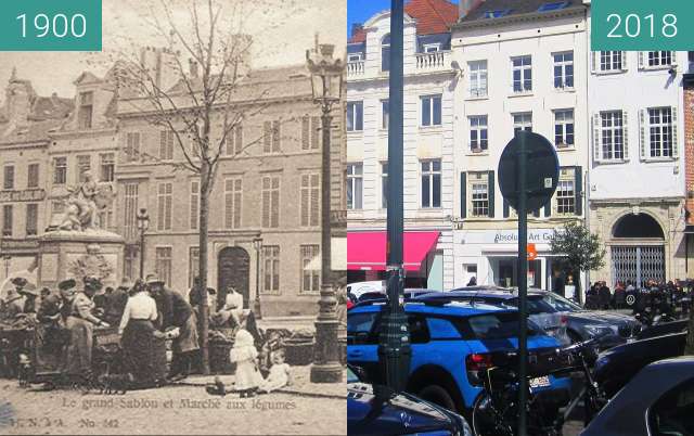 Before-and-after picture of Place du Grand Sablon between 1900 and 2018-Mar-31