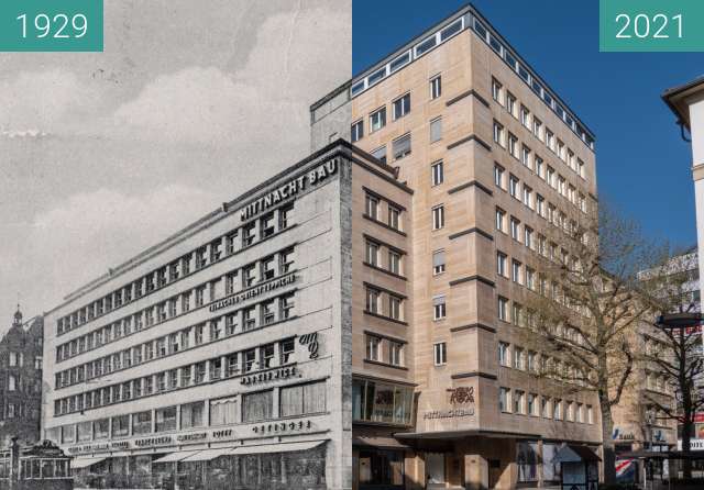Before-and-after picture of Stuttgart, Mittnachtbau between 1929 and 2021-Apr-25