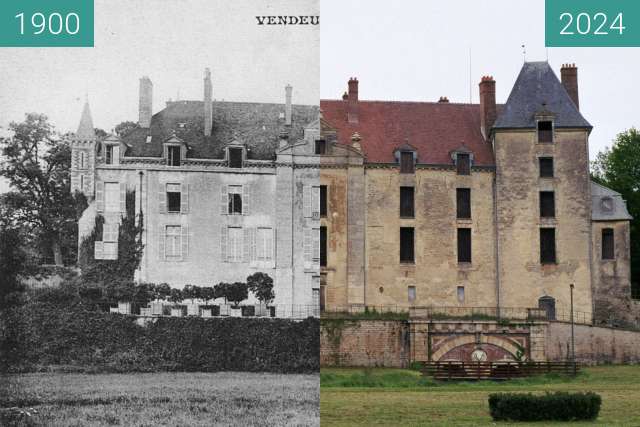 Before-and-after picture of Château de Vendeuvre-sur-Barse depuis les jardins between 1900 and 2024-Apr-27