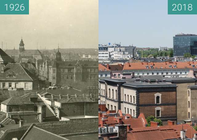 Before-and-after picture of Widok z wieży ratuszowej between 1926 and 2018