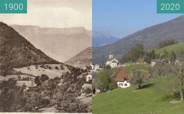 Before-and-after picture of Quaix en Chartreuse - Le Village vu de l'Est between 1900 and 2020-Apr-03