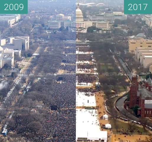 Before-and-after picture of Amtseinführung des amerikanischen Präsidenten between 2009-Jan-20 and 2017-Jan-20