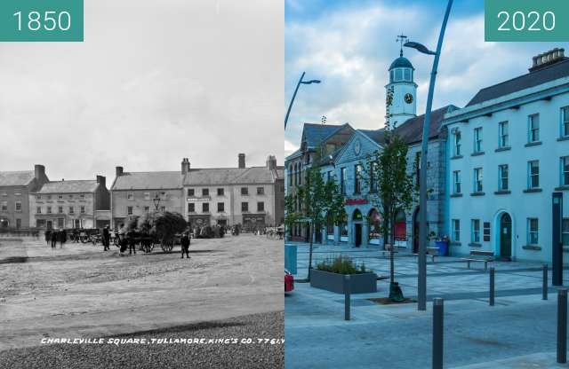 Image avant-après de O Connor Square Tullamore entre 1850 et 07/06/2020