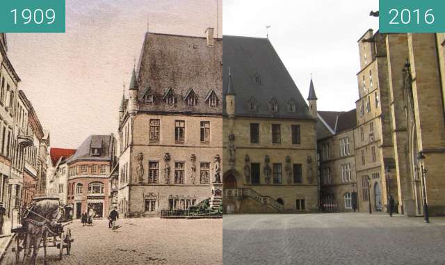 Vorher-Nachher-Bild von Osnabrücker Rathaus zwischen 1909 und 07.02.2016