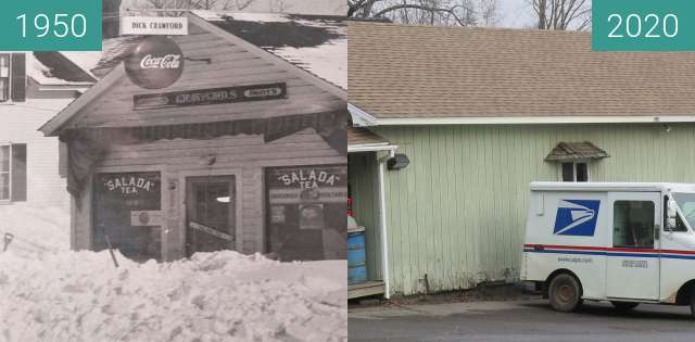 Vorher-Nachher-Bild von Dick Crawford's Store Belfast, Maine zwischen 1950 und 2020