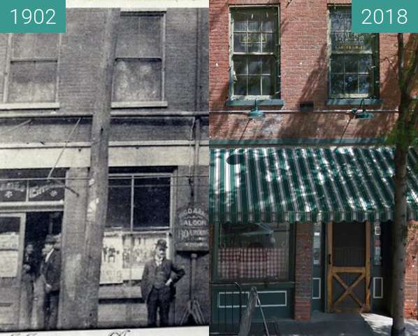 Before-and-after picture of Arnold's Bar between 1902 and 2018