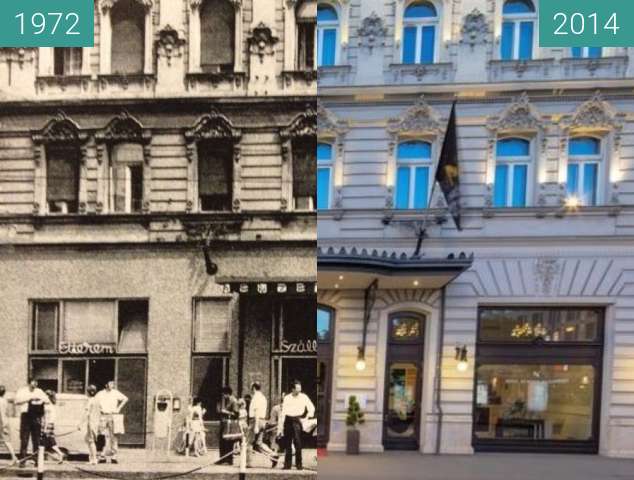 Before-and-after picture of Hotel Nemzeti Budapest between 1972 and 2014