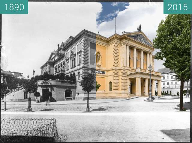 Before-and-after picture of Oper Halle between 1890 and 2015