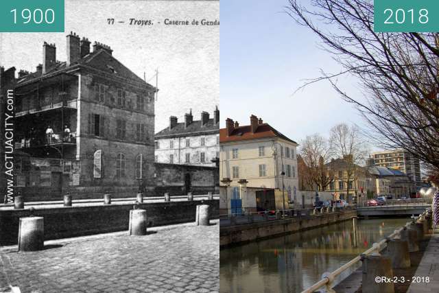 Image avant-après de TROYES - Quai de DAMPIERRE entre 1900 et 16/02/2018