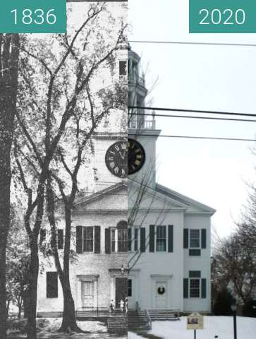 Vorher-Nachher-Bild von The First Church; Belfast Maine zwischen 1836 und 01.2020