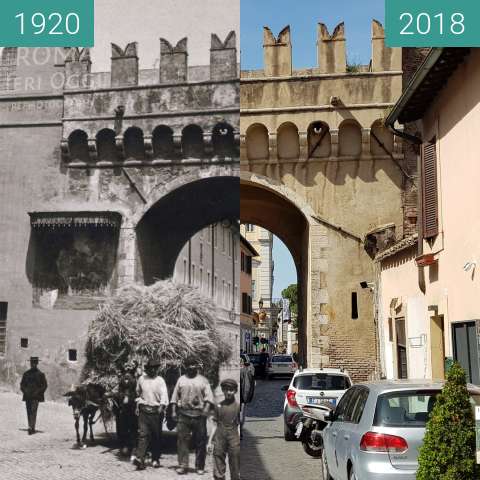 Before-and-after picture of Porta Settimiana 1920 and today between 1920 and 2018-Apr-08