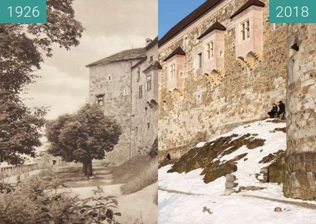 Before-and-after picture of Ljubljana Castle 1926 between 1926 and 2018-Feb-14