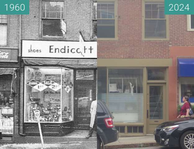 Image avant-après de Endicott Johnson Shoe Store, Belfast, Maine entre 1960 et 30/07/2024