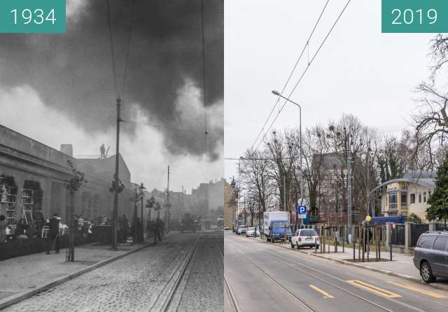 Before-and-after picture of Ulica Zwierzyniecka between 1934 and 2019-Mar-07
