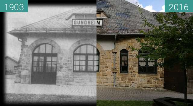 Vorher-Nachher-Bild von Alter Bahnhof in Gundheim zwischen 1903 und 10.10.2016