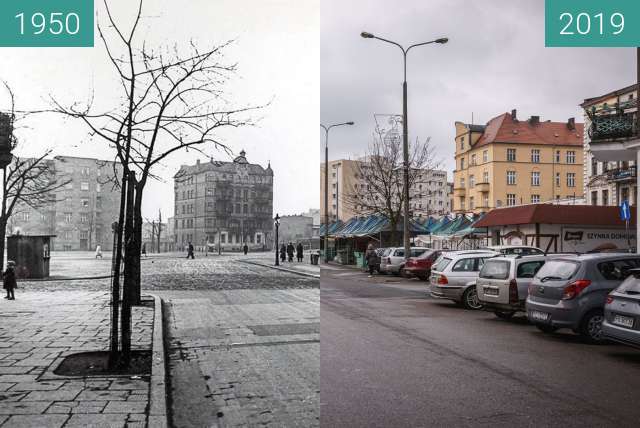Before-and-after picture of Rynek Łazarski between 1950 and 2019