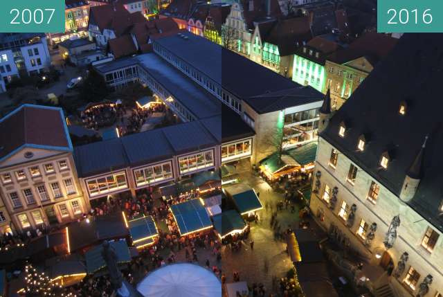 Before-and-after picture of Blick vom Marienturm auf den Weihnachtsmarkt between 2007-Dec-16 and 2016-Dec-03
