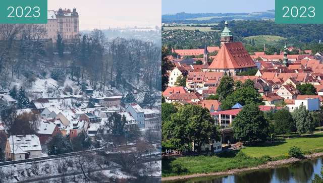 Before-and-after picture of Pirna - Winter - Sommer between 01/2023 and 07/2023