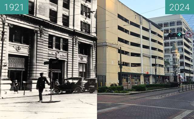 Before-and-after picture of Main Street at Franklin between 1921 and 2024-Apr-29
