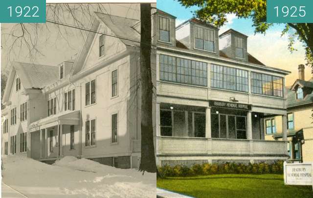 Vorher-Nachher-Bild von Bradbury Hospital Belfast, Maine zwischen 1922 und 1925