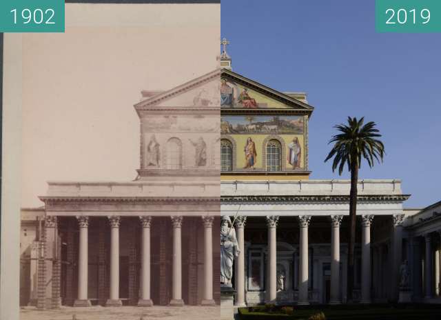 Before-and-after picture of Basilica di San Paolo Fuori le Mura between 1902 and 2019-Feb-21